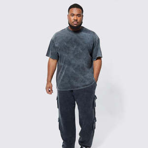 Men's Oversized <b>Tie</b>-Dye Cotton T-Shirt Short Sleeve O-Neck Casual Jersey <b>Knitted</b> Solid Washed Fit - Product Image 4