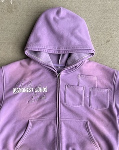 Sudadera con capucha y cremallera completa personalizada, lavada, morada, para hombre y mujer, estilo oversize vintage, de forro polar grueso. - Product Image 2