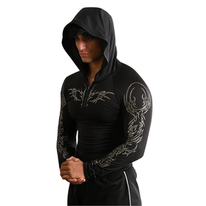 Camiseta de Compresión Personalizada para Hombre, Manga Larga, Color Carbón, Cuello Redondo, Ajustada, para Gimnasio, Entrenamiento, Deporte, Ropa Deportiva, Capa Base - Product Image 5