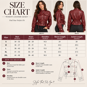 Women’s Burgundy Leather Jacket Cropped Trendy Style Cinched Waist Snap Front - Product Image 5