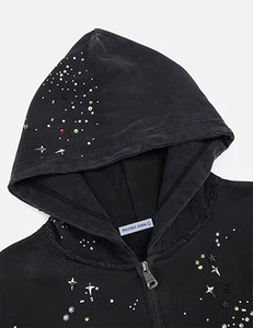 Al por mayor, sudaderas con capucha y chaquetas con capucha de invierno, ecológicas, de forro polar, con cremallera y pedrería, informales, unisex, holgadas, con cristales - Product Image 2
