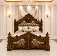 Lit de luxe pleine grandeur en teck avec capitonnage diamanté, finition marron antique, tables de chevet incluses – Meuble de chambre à coucher le plus vendu