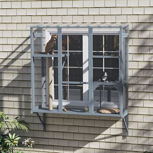 Catio da Finestra Moderno per 2-3 Gatti di Taglia Grande da Interno con 2 Piattaforme per Saltare e Tiragraffi per Giocare e Riposare, Adatto a Gatti di Taglia Media - Product Image 2