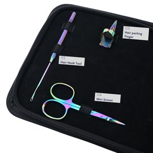 Professional Hair Extension Tools Kit Microbeads Crimping Remover Plier Hook Scissor Parting Finger Rexine <b>Case</b> for salon use - Product Image 3