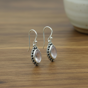 Pure 925 Sterling <b>Silver</b> Rose Quartz Teardrop <b>Earrings</b> Vintage Handmade Dangle <b>Earrings</b> Rose Gold Yellow Gold Plated jewelry Her - Product Image 6
