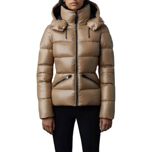 Women's Gold Quilted Puffer <b>Jacket</b> Detachable Hood Zip Up Thick Winter Coat - Product Image 3