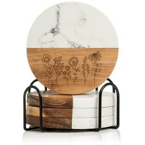 Premium Natural Stone Inlay Wood Coaster Set Luxury Beverage Holders For Dining Table Office <b>Desk</b> Restaurant Cafe - Product Image 5
