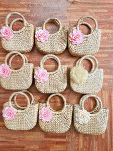 Handmade Vintage Summer Casual Tote Shoulder <b>Bag</b> Women Beach Woven <b>Straw</b> Travel Vietnam Zipper Chains Scarves Pearl Feather - Product Image 4