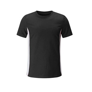 Camiseta negra de cuello redondo para hombre, de color sólido, tejido de punto, informal, para verano. Conjunto de pantalones cortos deportivos y camiseta para hombre y mujer. - Product Image 3