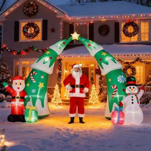 Arco Gonfiabile Natalizio Illuminato da 4,5 Metri con Babbo Natale e Pupazzo di Neve, Decorazioni Natalizie da Esterno per Giardino - Product Image 4