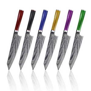 Couteau de chef en acier Damas artisanal de qualité supérieure, manche personnalisable, finition brossée extra-affûtée, passe au lave-vaisselle - LAMES DE PRESTIGE - Product Image 1