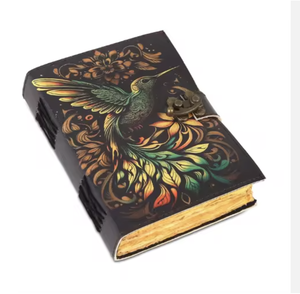 NEW ERA Hummingbird-Imprinted Genuine Leather Hardcover Journal Grimoire Phases Spell Book Shadows <b>Diary</b> Antique Deckle - Product Image 2