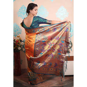 ผ้าไหมปาธานีสีส้มลายวีรุกษ์  งานทอซารี  ชุดราตรีหรูหรา  ผ้าทอชั้นดี น้ำหนัก 650 กรัม - Product Image 3