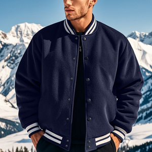 Chaqueta Varsity Azul para Hombre, Estilo Casual, Color Sólido, Cuello Camisero, Poliéster y Algodón, Chaqueta de Béisbol, Temporada de Otoño, Corte Regular - Product Image 5