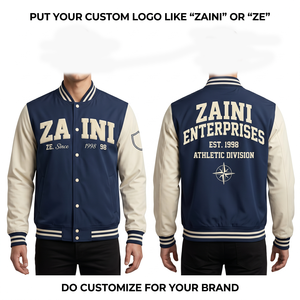 Veste de sport en laine bleu marine à panneaux coupe-vent avec col montant ZAINI ZE-124 320 GSM avec logo personnalisé en relief - Product Image 1