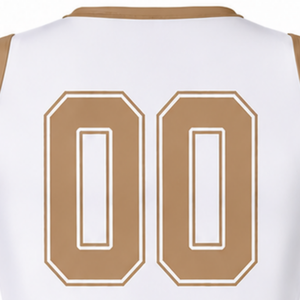 Ensemble d'uniforme de cheerleading sublimé blanc et marron sans manches, haut et jupe pour équipe sportive, tenue de sport pour entraînement, performance et compétition - Product Image 5