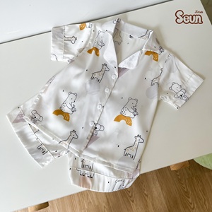 Ensemble de vêtements de nuit pour enfants SeunKids en soie latine à manches courtes et shorts, doux et confortable, vêtements d'intérieur d'été, Vietnam - Product Image 6