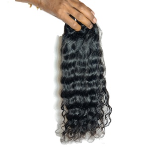 Vendeur vierge brut indien non traité à cuticule alignée Faisceaux naturels ondulés noirs crépus Extensions de cheveux humains de temple - Product Image 1