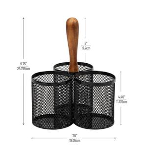 Organisateur de table minimaliste noir à 3 compartiments avec poignée en bois, idéal pour les événements formels, la cuisine et les restaurants - Product Image 5