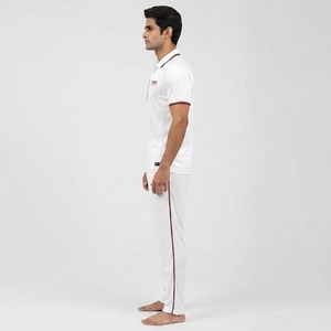 High Quality 2026 Model Men's <b>White</b> <b>Cricket</b> Uniform With Red Black Trim Breathable Polyester Sportswear With Cheap Price - Product Image 3