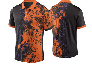 Custom Men's Black <b>Orange</b> Striped for Shirt Short Sleeve Quick Dry Knitted Sporty Casual Design Heat Transfer 100% Polyester - Product Image 2