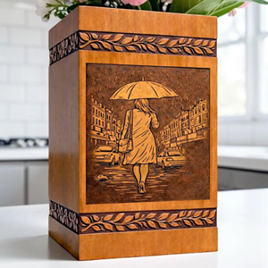 Handcrafted Wooden Urn <b>Box</b> | Rainy Walk <b>Memorial</b> Engraved Ashes Container Funeral <b>Memorial</b> Keepsake by AYAANS - Product Image 4
