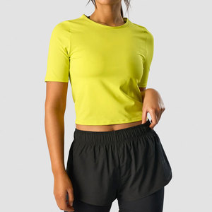 Camiseta de yoga informal para mujer, diseño de longitud crop, color personalizado, cintura ajustada, manga corta, diseño holgado, top de yoga para mujer - Product Image 6