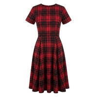 Robe midi décontractée d'été respirante à manches courtes, coupe ajustée et évasée, à carreaux rouges et noirs pour femme