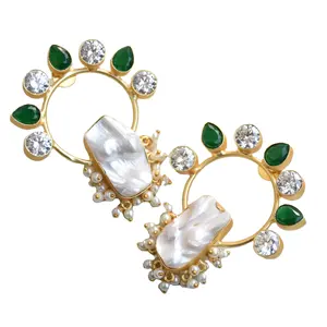 Zircon with Fancy Irregular Natural Baroque Pearl Earrings Custom Made Statement Fashion Jewelry Designer Tarnish Free 18k Plate