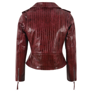 Chaqueta de Motociclista Personalizada de Cuero Vacuno con Estampado de Cocodrilo, Estilo BRANDO para Mujer, con Cierre Cruzado - Product Image 3