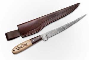 Handmade Damascus Steel Industrial Grade Fillet <b>Knife</b> Serrated Edge Drop Point 0.6 Mm Thickness <b>Bone</b> <b>Handle</b> 11" Overall Length - Product Image 6