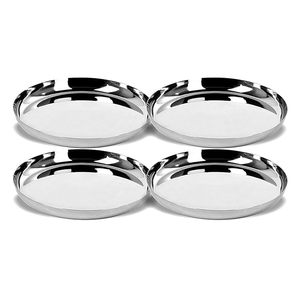 Plato Redondo Plano de Acero Inoxidable, Diseño Minimalista Pulido, Apto para Lavavajillas, Plato para Servir para Fiestas, Hogar, Cocina, Hotel - Product Image 1