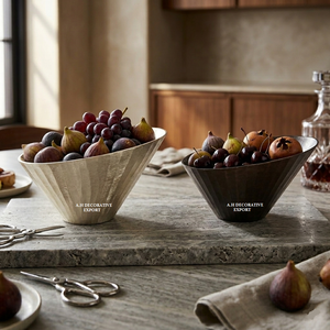 Luxury Angled Metal Decorative Bowl Set Ribbed Texture Champagne & Anthracite Centerpiece Modern Slant Cut Fruit Bowl for Home - Product Image 3
