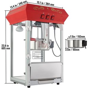 Macchina per Popcorn da Banco 850W, Pentola da 8 Oz, 48 Tazze per Ciclo, Vetro Temperato, Nuova Generazione - Product Image 5