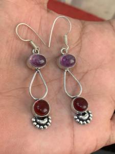Pendientes artesanales de plata alemana con gemas de amatista y granate redondas, estilo Woholosele, regalo para mujer, para bodas y fiestas, estilo romántico. - Product Image 2