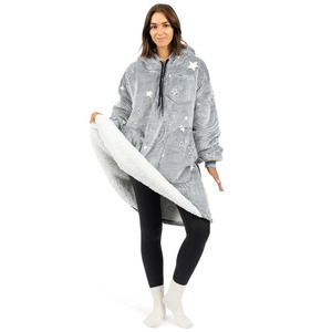 <b>Wearable</b> <b>Blanket</b> Hooded Star Pattern Plush Soft Cozy One Piece Covering Sleepwear Modern Style - Product Image 2