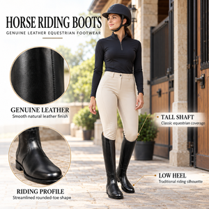 Black Long Horse Riding <b>Boots</b> for <b>Men</b> and Women Low Heel Equestrian Footwear | English Riding <b>Boots</b> with Rounded Toe Design - Product Image 5