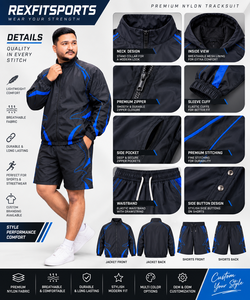 REXFIT SPORTS 2026 Conjunto Deportivo Personalizado de Nylon Premium para Hombre, Chaqueta Cortavientos Ligera y Pantalones Cortos, Ropa Deportiva OEM ODM - Product Image 1