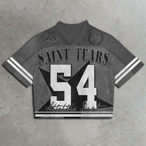 Maillot de football américain pour homme Saint Tears, col en V, manches courtes, maille rouge, imprimé crâne 96, respirant, coupe classique - Product Image 5