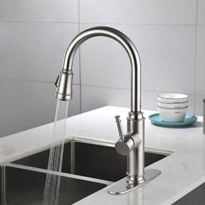 Rubinetto da cucina monocomando in acciaio inossidabile con doccetta estraibile ad arco alto, per lavello - Product Image 4