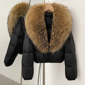 OFTBUY Manteau d'hiver pour femme en duvet de canard blanc, avec fourrure de renard, court, épais, style parka, ample et respirant, tissé - Product Image 5