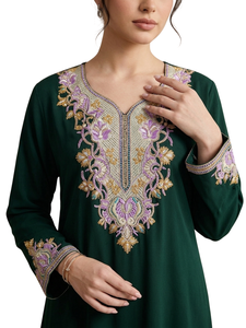 Embroidered Modest Abaya Maxi <b>Dress</b> <b>Long</b> Sleeve Flared Round Neck Women <b>Eid</b> Wedding <b>Dress</b> - Product Image 6