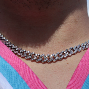 Men's Rhodium Plated 925 <b>Silver</b> <b>Choker</b> Necklace With Crystal Rhinestones Channel Set Link Chain Hiphop Style Everyday Wear - Product Image 2