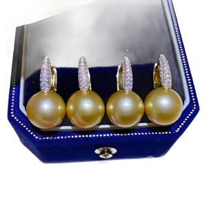 12-13mm Natural Gold Bead Ear Buckle Strong Light Round Flawless 925 Pure Silver Versatile Luxury <b>Pearl</b> <b>Earrings</b> in Gift Box - Product Image 5