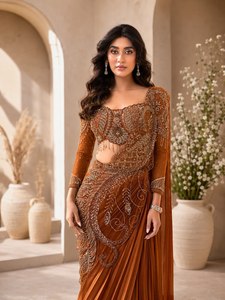 Destaca con este magnífico sari drapeado de moda, especialmente diseñado para mujeres que aman la moda. - Product Image 3