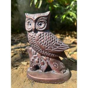 Escultura decorativa de búho de bronce con base, artículos de jardín, estatua de búho de metal hecha a mano - Product Image 1