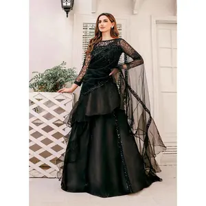 Pakistanaise et indienne Bollywood noir Maxi robe tenue de soirée concepteur et concepteur de mariage robe de Collection de mariée style de robe Anarkali