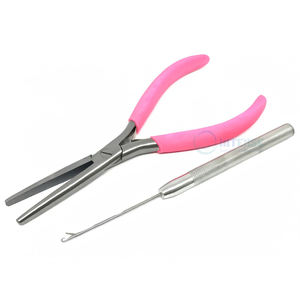 Pinzas de boca plana de 7 pulgadas de acero inoxidable ligeras para extensiones de cabello, mango rosa, aguja de ganchillo, agarre cómodo para el cabello - Product Image 1