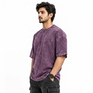 T-shirts décontractés pour hommes, coupe ample et confortable, design premium, tissu doux, effet délavé à l'acide. - Product Image 3