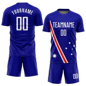 ชุดฟุตบอลสั่งทำพิเศษ สีน้ำเงิน เสื้อซับลิเมชั่น กางเกงขาสั้น พร้อมชื่อทีมและหมายเลข ระบายเหงื่อได้ดี สำหรับผู้ใหญ่ ทุกเพศ ทุกฤดู - Product Image 1
